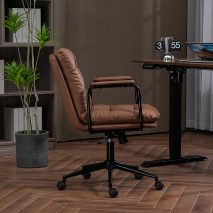 Mid Back Office Chair, Ergonomic PU Leather Desk Task Chair with Wheels and Reclining Back