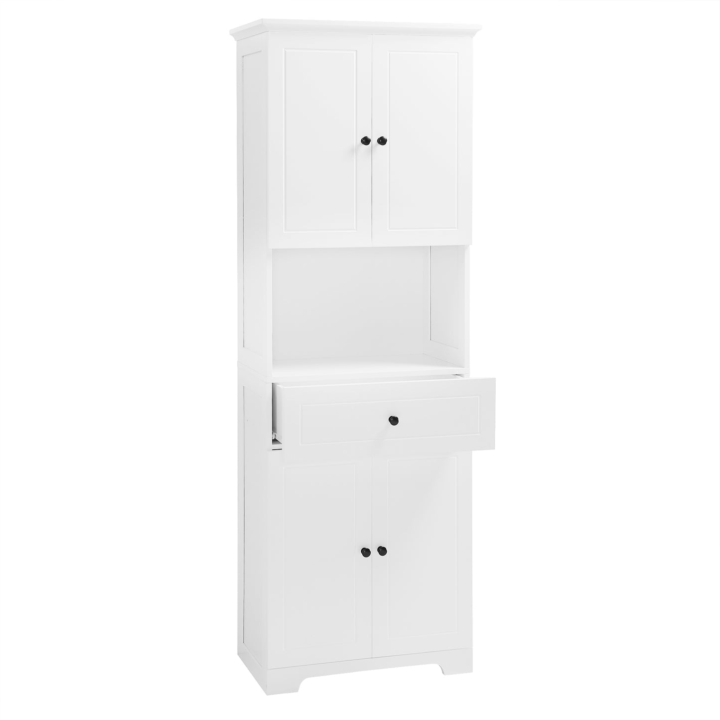 Tall Bathroom Cabinet with Four Doors and Open Shelve