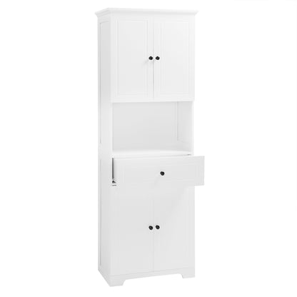 Tall Bathroom Cabinet with Four Doors and Open Shelve