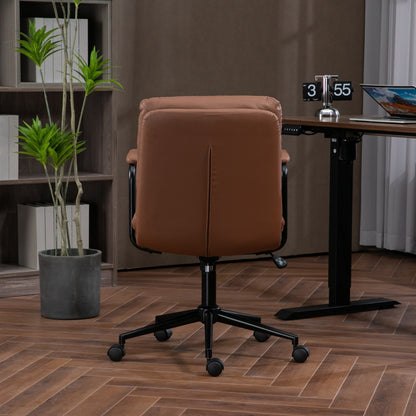 Mid Back Office Chair, Ergonomic PU Leather Desk Task Chair with Wheels and Reclining Back