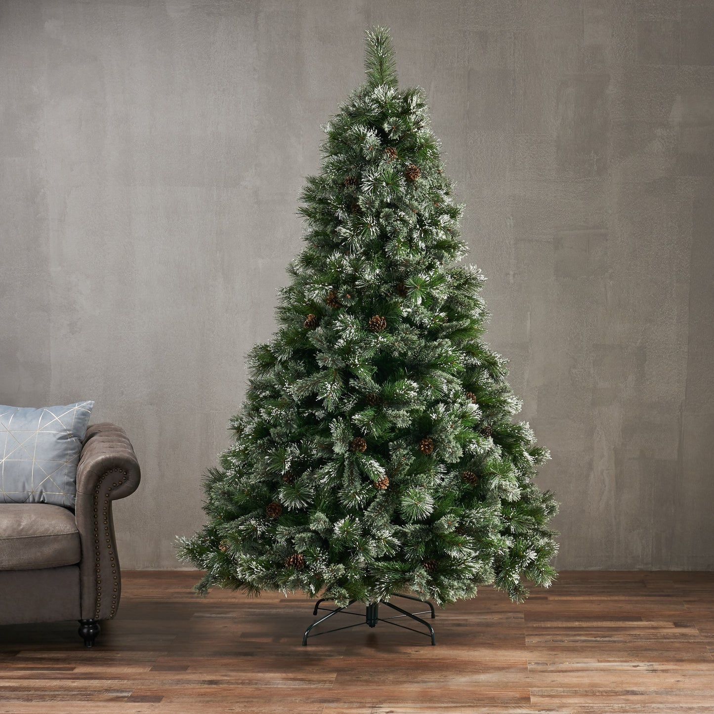 7' Faux Cashmere and Snow Bristle Mixed Tree with 75 Pine Cones and 1233 tips,Dia.:59