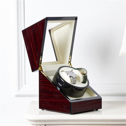 Double Watch Winder - Automatic Rotation, Wood Display Case