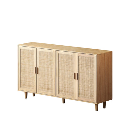 Elegant 4-Door Rattan Storage Cabinet, Functional and Easy to Assemble