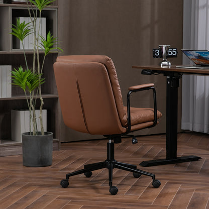 Mid Back Office Chair, Ergonomic PU Leather Desk Task Chair with Wheels and Reclining Back