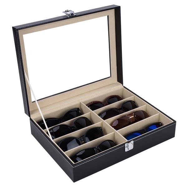 Leather Sunglasses Organizer - 8 Slots, Black