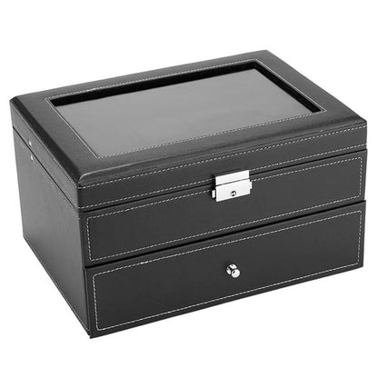 Watch Box 20 Mens Case Glass Top Display Organizer Lockable Black