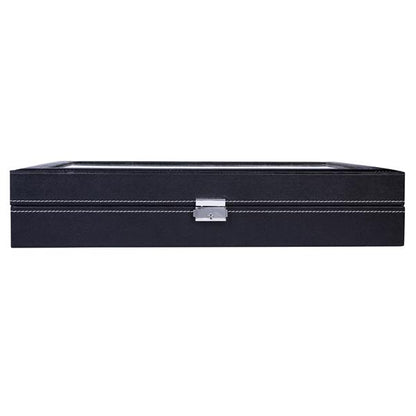 24-Compartment Leather Watch Box - Black