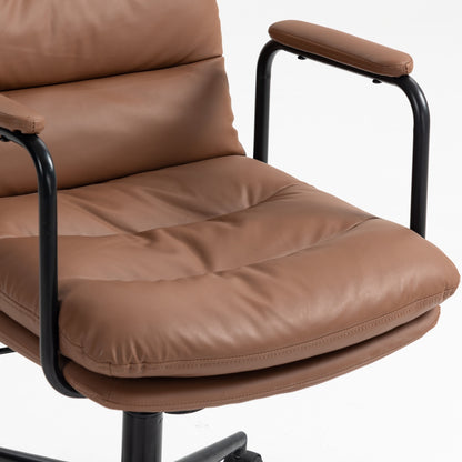 Mid Back Office Chair, Ergonomic PU Leather Desk Task Chair with Wheels and Reclining Back