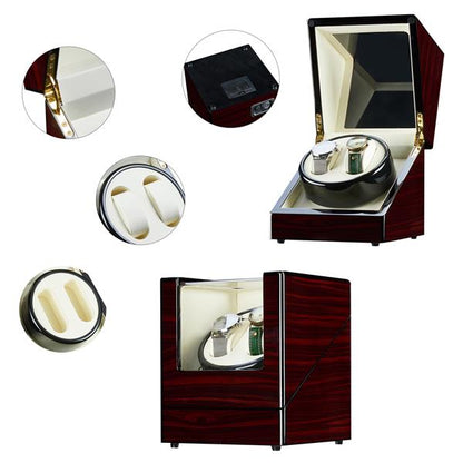 Double Watch Winder - Automatic Rotation, Wood Display Case