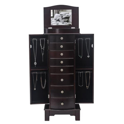 Jewelry Armoire - 8 Drawers, 16 Hooks, Mirror, 2 Swing Doors