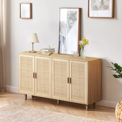 Elegant 4-Door Rattan Storage Cabinet, Functional and Easy to Assemble