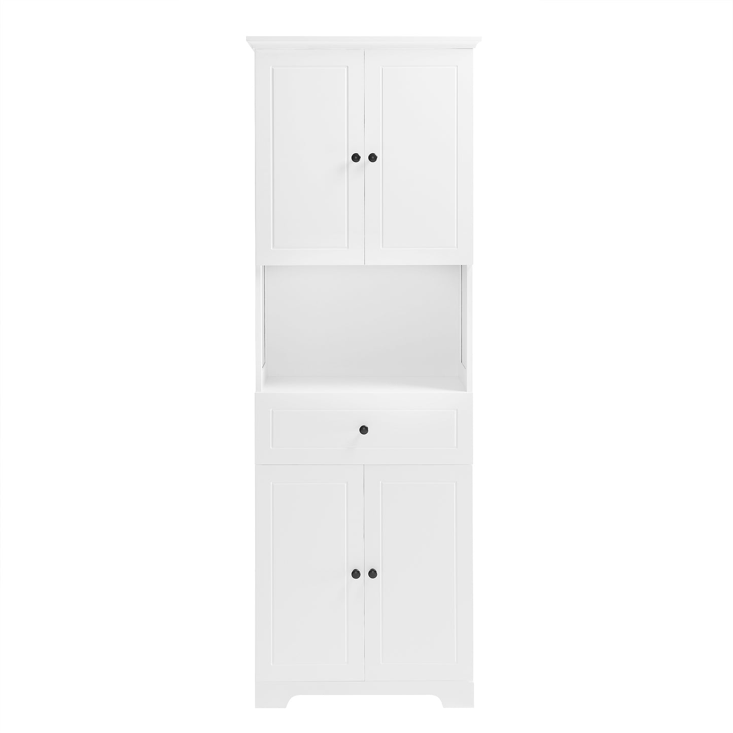 Tall Bathroom Cabinet with Four Doors and Open Shelve