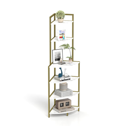 6-Tier Corner Shelf Freestanding Bookcase, Space-Saving Storage for Small Spaces