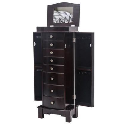 Jewelry Armoire - 8 Drawers, 16 Hooks, Mirror, 2 Swing Doors