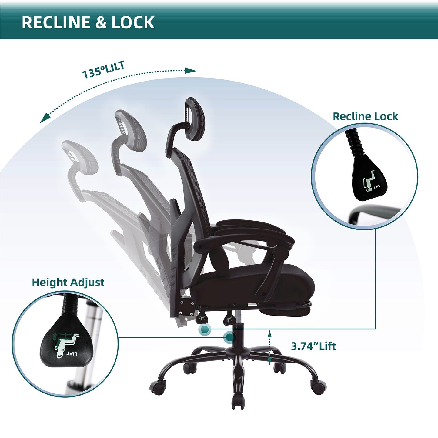 SWEETCRISPY Ergonomic Mesh Office Chair with Lumbar Support