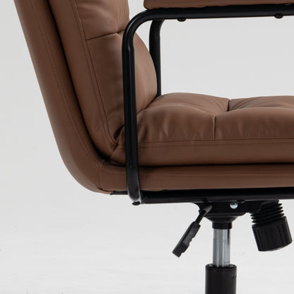 Mid Back Office Chair, Ergonomic PU Leather Desk Task Chair with Wheels and Reclining Back