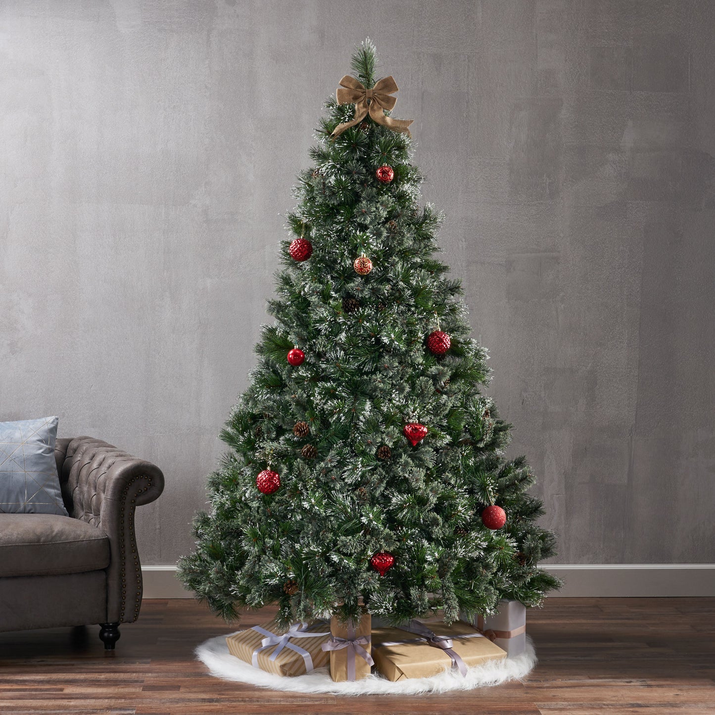 7'  Cashmere and Snow Bristle Mixed Tree with 75Pine Cones and 900 led Lights-UL,1233tips,Dia:59