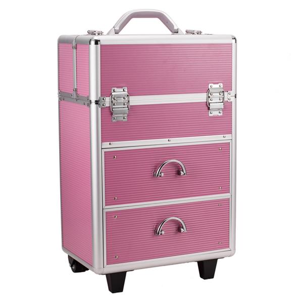 4-Tier Lockable Makeup Train Case - Pink