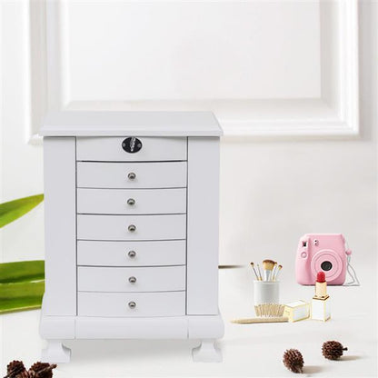 Wooden Jewelry Box - 7 Layers, 6 Drawers, White