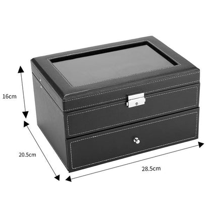 Watch Box 20 Mens Case Glass Top Display Organizer Lockable Black