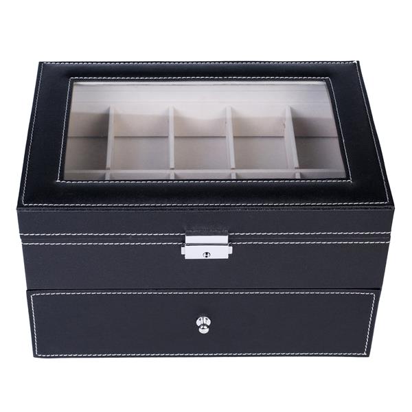 20-Compartment Wooden Watch Box - Dual Layers, Black