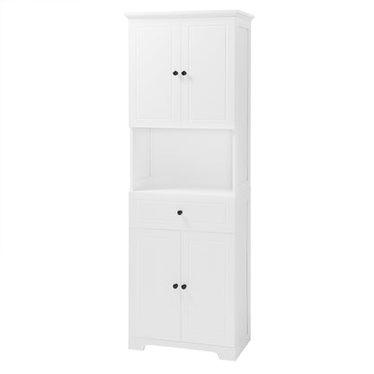 Tall Bathroom Cabinet with Four Doors and Open Shelve