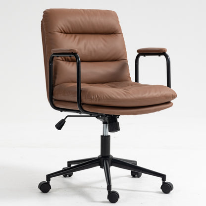 Mid Back Office Chair, Ergonomic PU Leather Desk Task Chair with Wheels and Reclining Back