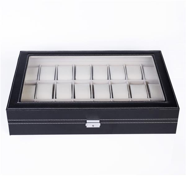 24-Compartment Leather Watch Box - Black