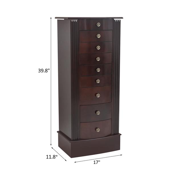 Jewelry Cabinet - Walnut Wood, Necklace Organizer