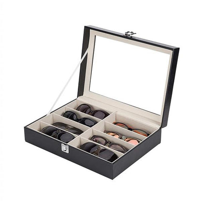 Leather Sunglasses Organizer - 8 Slots, Black