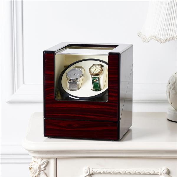 Double Watch Winder - Automatic Rotation, Wood Display Case