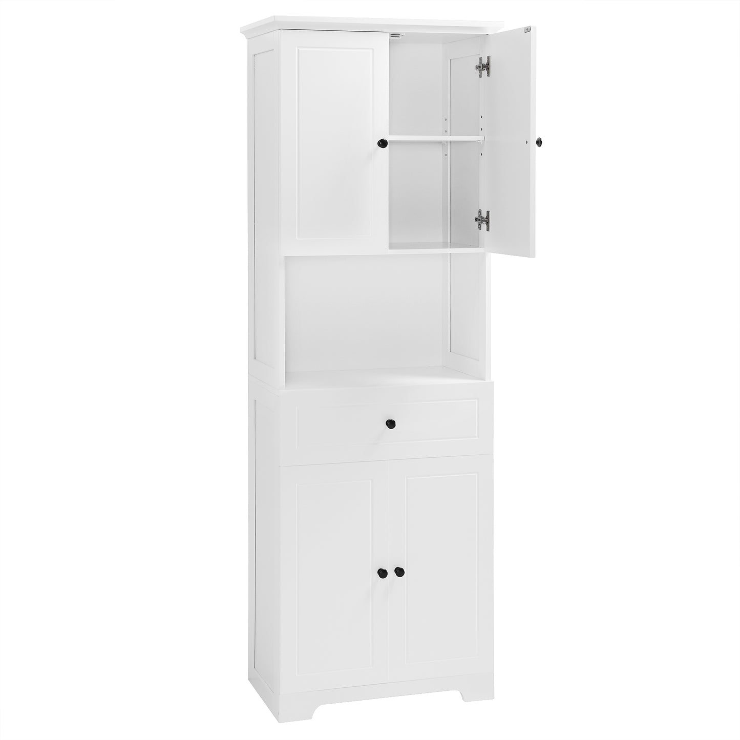 Tall Bathroom Cabinet with Four Doors and Open Shelve