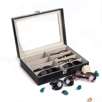 Leather Sunglasses Organizer - 8 Slots, Black