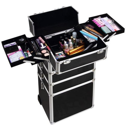 4-in-1 Aluminum Rolling Makeup Case - Black