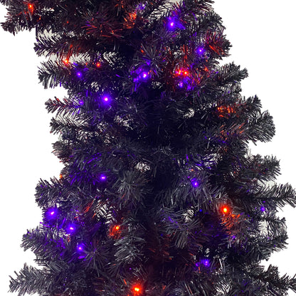 6FT Artificial Fir Bent Top Halloween Christmas Tree, Xmas Tree Bendable Grinch Style Christmas Tree Holiday Decoration w/1,080 Lush Branch Tips, 300 LED Lights X-mas Halloween Style