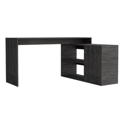 Axis Modern L-Shaped Computer Desk with Open & Closed Storage -Smokey Oak