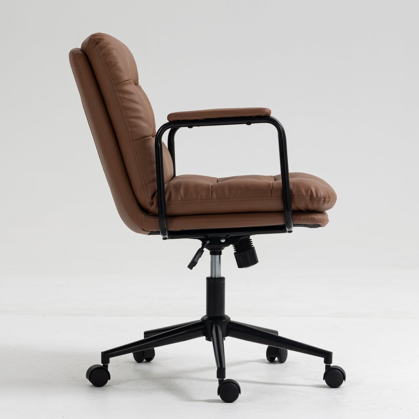 Mid Back Office Chair, Ergonomic PU Leather Desk Task Chair with Wheels and Reclining Back