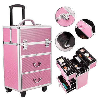 4-Tier Lockable Makeup Train Case - Pink