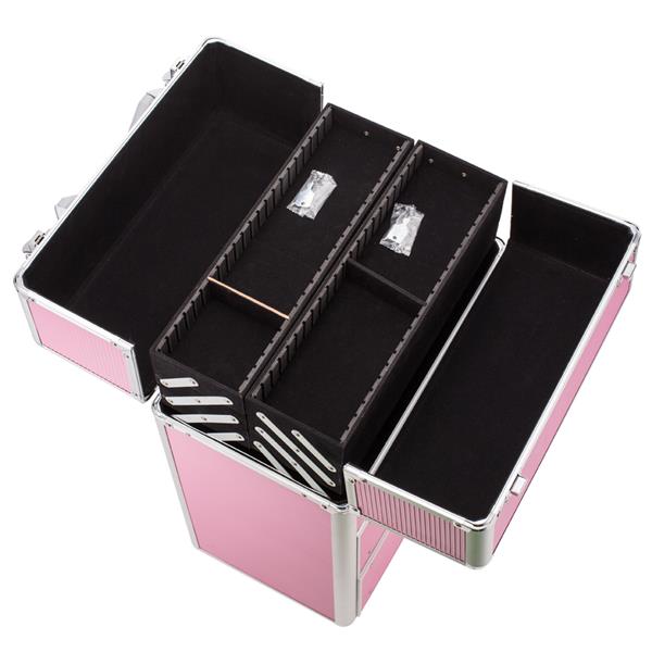 4-Tier Lockable Makeup Train Case - Pink