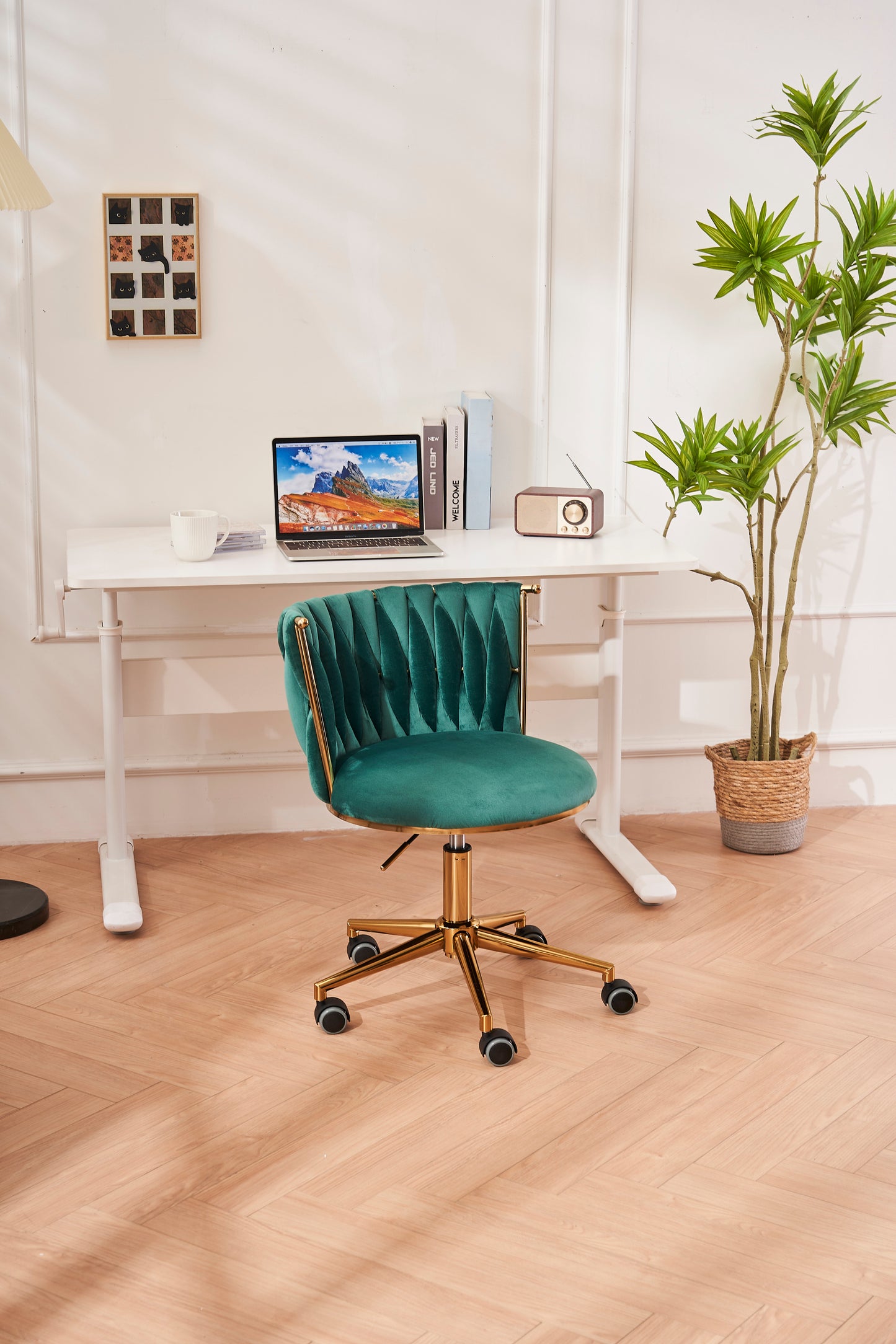 Upholstered Office Desk Chair, Adjustable Swivel Wheels, Ergonomic Design