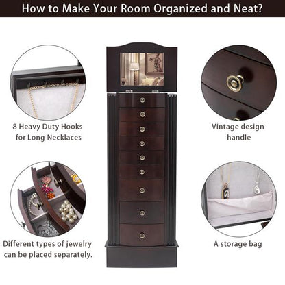 Jewelry Cabinet - Walnut Wood, Necklace Organizer