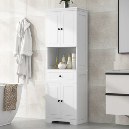 Tall Bathroom Cabinet with Four Doors and Open Shelve