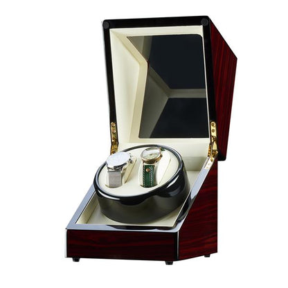 Double Watch Winder - Automatic Rotation, Wood Display Case