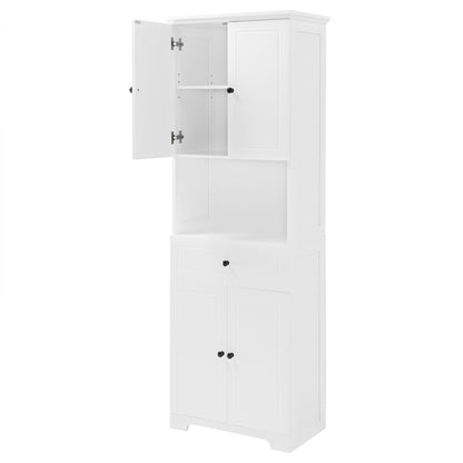 Tall Bathroom Cabinet with Four Doors and Open Shelve