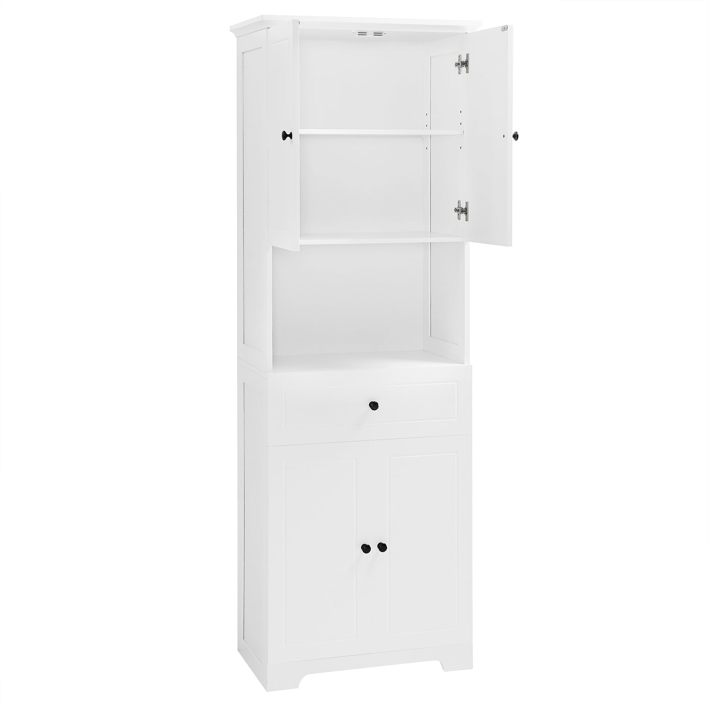 Tall Bathroom Cabinet with Four Doors and Open Shelve