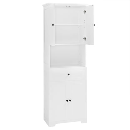 Tall Bathroom Cabinet with Four Doors and Open Shelve