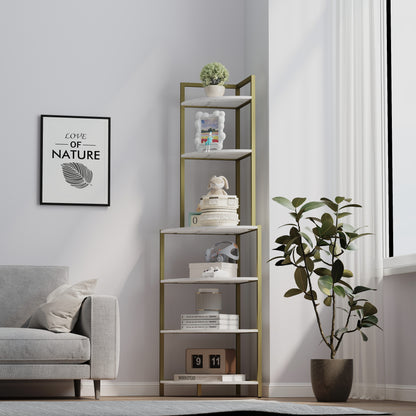 6-Tier Corner Shelf Freestanding Bookcase, Space-Saving Storage for Small Spaces