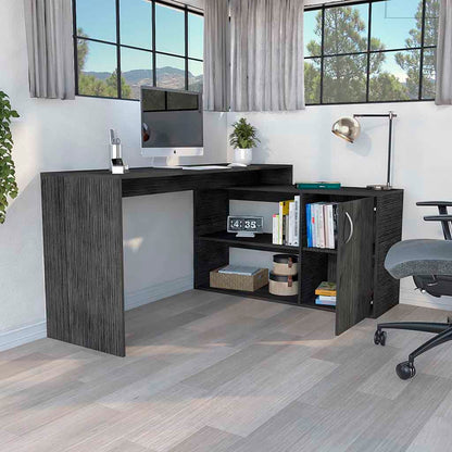 Axis Modern L-Shaped Computer Desk with Open & Closed Storage -Smokey Oak