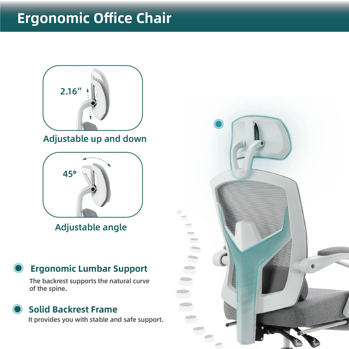 SWEETCRISPY Ergonomic Mesh Office Chair with Lumbar Support