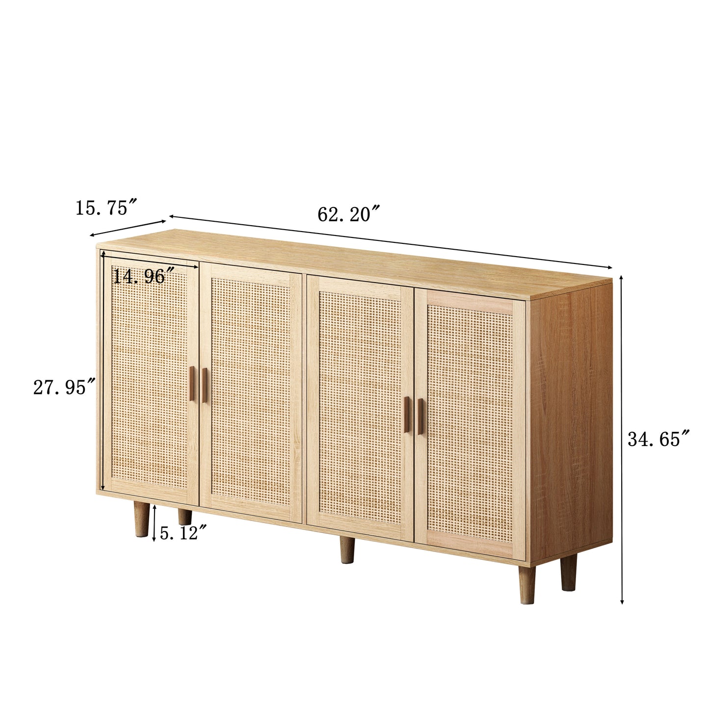 Elegant 4-Door Rattan Storage Cabinet, Functional and Easy to Assemble